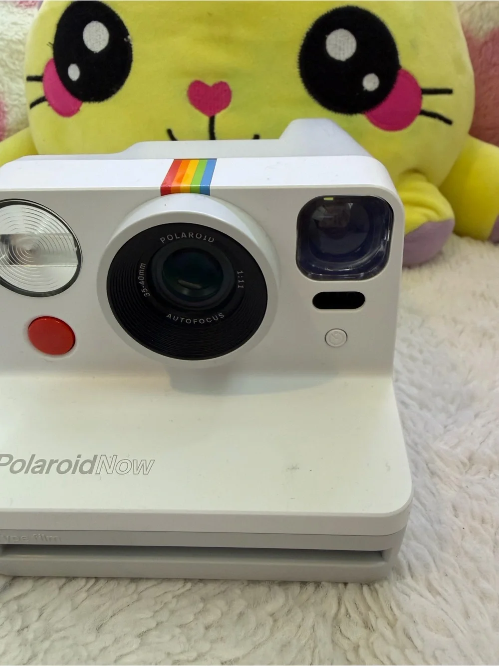Polaroid Now Instant Camera in White with Rainbow Accent